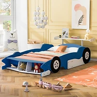 Streamdale Full Race Car-Shaped Platform Bed With Wheels, Blue