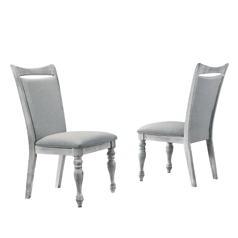 Simplie Fun Upholstered Turned Leg Dining Chairs, Set of 2, Rustic White