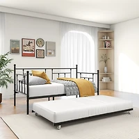 Streamdale Furniture Metal Daybed Frame Twin Size Platform With Trundle, No Box Spring Needed