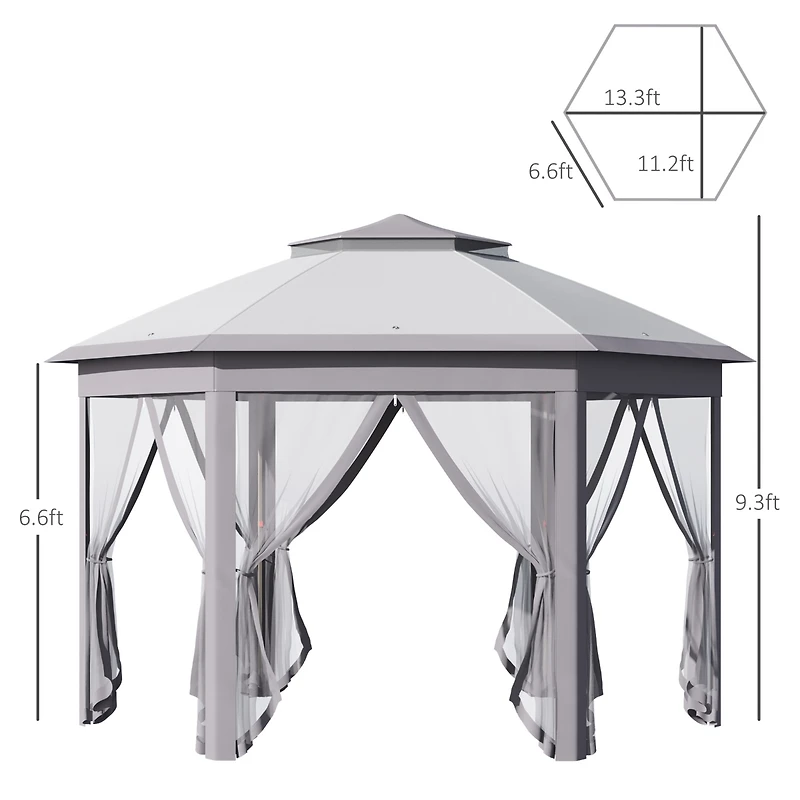 Outsunny 13' x 11' Pop Up Gazebo with Double Roof & Mesh Sidewalls,