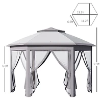Outsunny 13' x 11' Pop Up Gazebo with Double Roof & Mesh Sidewalls,