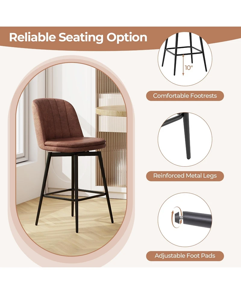 Slickblue 27 Inch Swivel Bar Stool Set of 2 Counter Height Chair with Padded Seat-Black and Brown