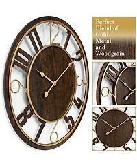 Sorbus 24" Modern Wooden Wall Clock - Sleek Design, Analog Display - Complements Various Styles (Brown)