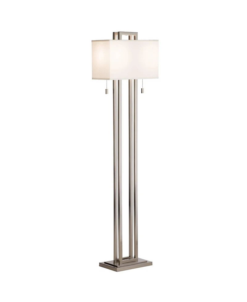 Possini Euro Design Modern Floor Lamp 62" Tall Brushed Nickel Openwork Rectangular Profile Off White Fabric Shade for Living Room Reading