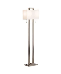 Possini Euro Design Modern Floor Lamp 62" Tall Brushed Nickel Openwork Rectangular Profile Off White Fabric Shade for Living Room Reading