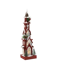 Slickblue Lighted Winter Church Display With Pine Accents And Snowy Finish