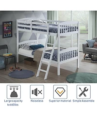 Hardwood Twin Bunk Bed Frames with Inclined Ladder and Safety Guardrails