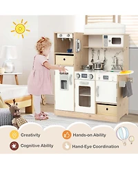 Kids Pretend Play Kitchen Wooden Toy Playset with Led Lighting & Coffee Maker