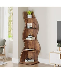 Tribesigns Corner Shelf, 5-Tier Wall Corner Bookshelf, Stylish Corner Small Bookcase Storage Rack Plant Stand with Unique Shape for Living Room, Home