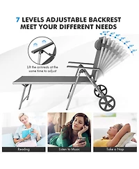 Gymax 2PCS Patio Recliner Chair Outdoor Adjustable Folding Chaise Lounge Chair w/ 2 Wheels