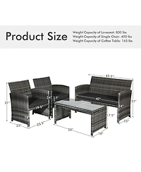 Slickblue 4 Pcs Patio Rattan Furniture Set Top Sofa With Glass Table