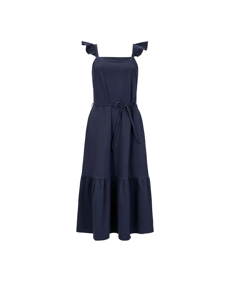 Hope & Henry Women's Organic Flutter Sleeve Knit Flounce Hem Midi Dress