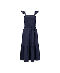 Hope & Henry Women's Organic Flutter Sleeve Knit Flounce Hem Midi Dress