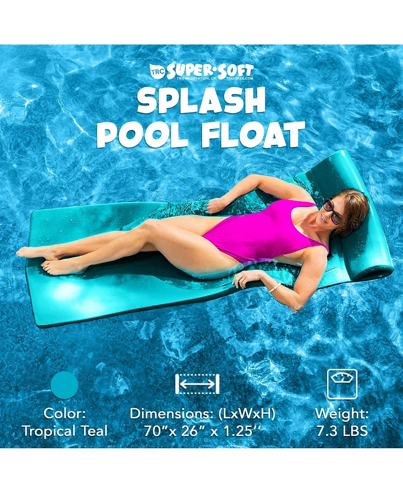 Trc Recreation Splash 1.25" Thick Foam Swimming Pool Float Mat, Tropical Teal
