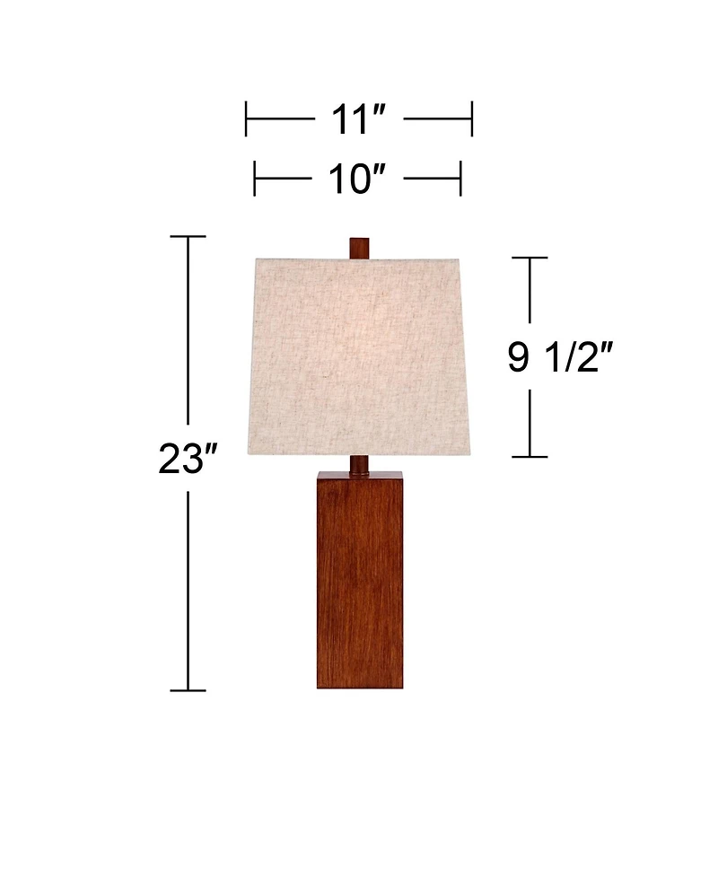 360 Lighting Modern Rustic Accent Table Lamp 23" High Faux Wood Rectangular Block Brown Tan Fabric Shade for Bedroom Living Room House Home Bedsi