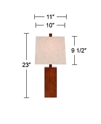 360 Lighting Modern Rustic Accent Table Lamp 23" High Faux Wood Rectangular Block Brown Tan Fabric Shade for Bedroom Living Room House Home Bedsi