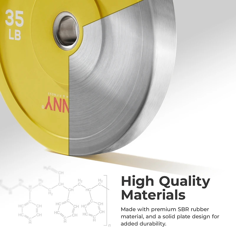 Sunny Health & Fitness Elite 2-inch Rubber Olympic Bumper Weight Plate Lb Color Coded with Steel Hub