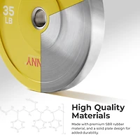 Sunny Health & Fitness Elite 2-inch Rubber Olympic Bumper Weight Plate Lb Color Coded with Steel Hub