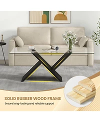 Modern Rectangle Coffee Table with Tempered Glass Top for Living Room