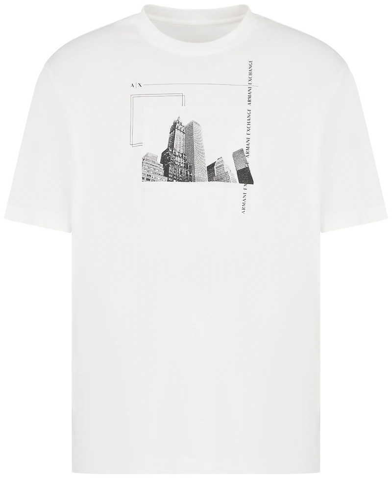 A|X Armani Exchange Men's Short Sleeve Crewneck Building Graphic T-Shirt