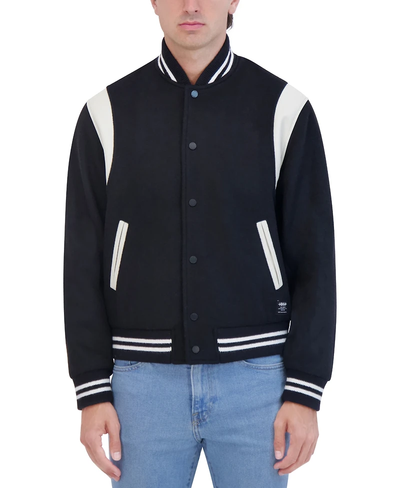 Hudson Men's Varsity Jacket with Faux Leather Trim