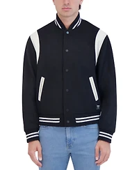 Hudson Men's Varsity Jacket with Faux Leather Trim