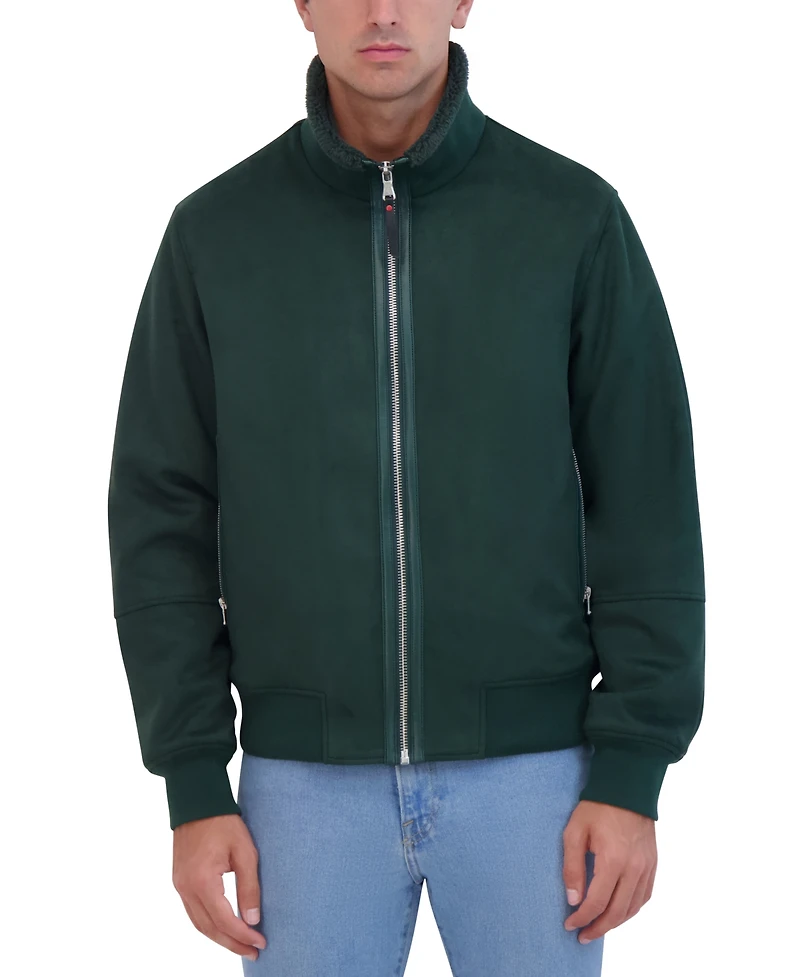 Robert Graham Men's Faux Suede Bomber with Sherpa Stand Collar