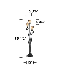 Franklin Iron Works Gardena Rustic Tree Floor Lamp 65 1/2" Tall Powder Coated Black 3 Light Wavy Amber Art Glass Shade for Living Room Reading Ho