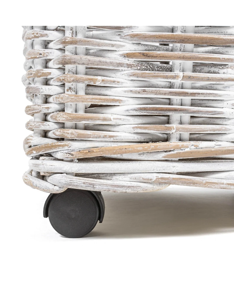 Jonathan Y Arbour Rustic Hand-Woven Rattan Nesting Baskets with Wheels and Handles, White Wash/Kubu Gray (Set of 2)