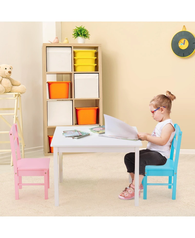 Slickblue Kids 5 Pieces Table and Chair Set Wooden Children Activity Playroom Furniture Gift