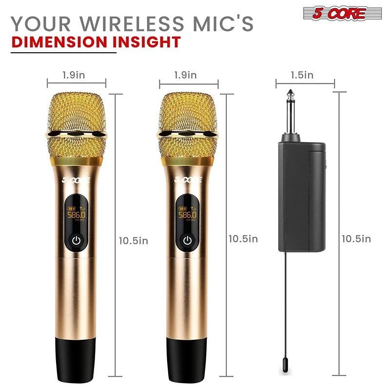 5 Core Wireless Microphones Pair Uhf Professional Handheld Microfonos Inalambricos Dual Cordless Mic System for Karaoke Singing Wedding Dj Party Speec