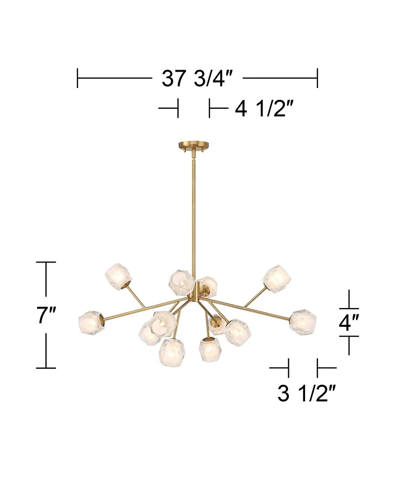 Possini Euro Design Tofay Brushed Brass Sputnik Chandelier 37 3/4" Wide Modern Led Frost Glass 12-Light Fixture for Dining Room