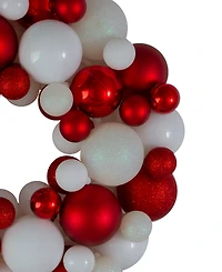 Northlight Red and White Shatterproof Ball Christmas Wreath