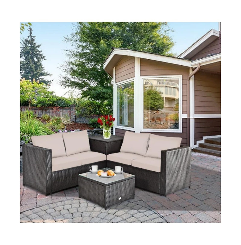 Slickblue 4 Pcs Rattan Patio Furniture Set with Cushions