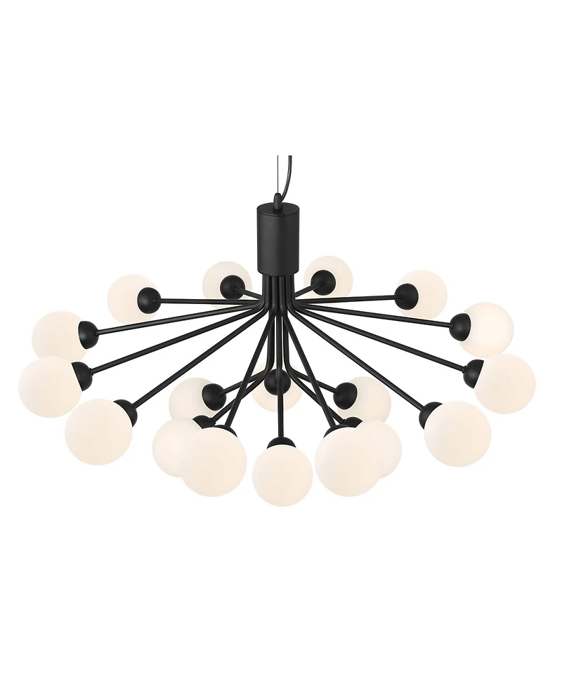 Possini Euro Design Davina Black Hanging Sputnik Chandelier Lighting 34 1/2" Wide Mid Century Modern Led Frosted White Globe Shades 18-Light Fixture f
