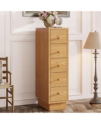 Tribesigns 5-Drawer Dresser, Wood Narrow Dresser for Bedroom, Tall Skinny Dresser Chest of Drawers, Slim Storage Drawers Organizer Lingerie Chest for