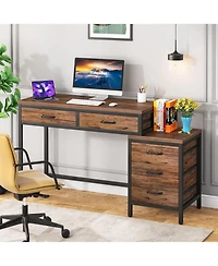 Tribesigns Desk with 5 Drawers, Computer Table, Pc Table with Switchable Chest of Drawers, Printer Stand, Wooden Desk Table for Office, Living Room, H