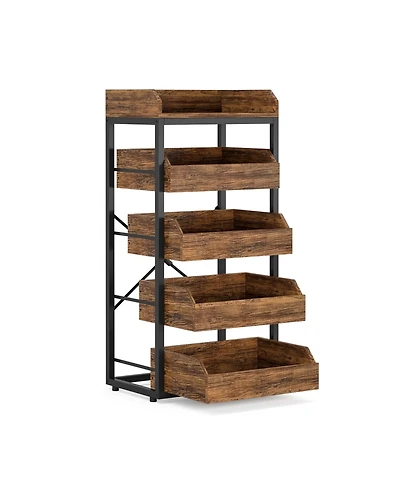 Tribesigns Wood Fruit and Vegetable Storage Rack, 5-Tier Pull-Out Snack Stand Fruit Basket Stand, Utility Shelf Organizer, Rustic Brown