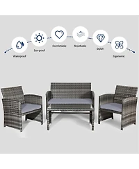 Slickblue 4 Pcs Patio Rattan Furniture Set Top Sofa With Glass Table