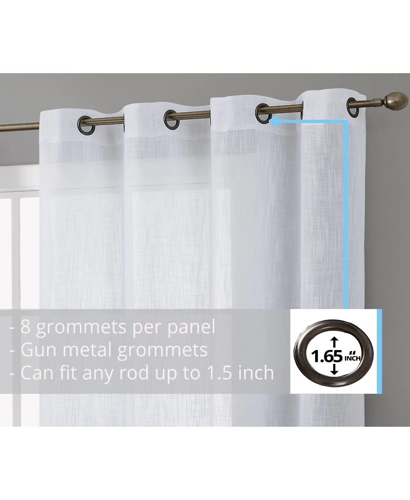 Hlc.me Abbey Faux Linen Textured Semi Sheer Privacy Sun Light Filtering Transparent Window Grommet Curtain Panels