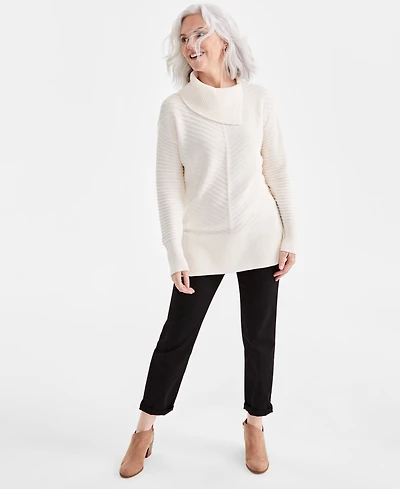 Style & Co Petite Envelope-Neck Side-Slit Tunic Sweater, Created for Macy's