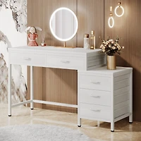 Tribesigns Vanity Desk with 5 Drawers, Makeup Vanity Table Dressing Table with Side 3-Drawer Chest, Make Up Vanities for Women, Girls (Without Mirror)
