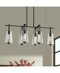 Possini Euro Design Wexford Black Island Linear Pendant Chandelier 36 1/2" Wide Modern Clear Glass 6-Light Fixture for Dining Room