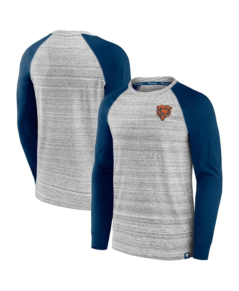 Fanatics Men's Heather Gray/Navy Chicago Bears Fair Shake Raglan Long Sleeve T-Shirt