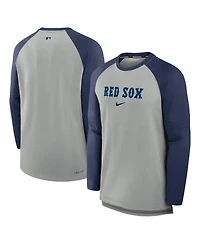 Nike Men's Heather Gray/Navy Boston Red Sox Authentic Collection Game Time Raglan Performance Long Sleeve T-Shirt