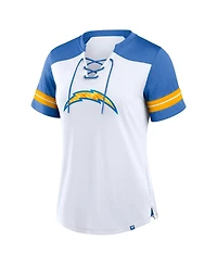Fanatics Women's White/Powder Blue Los Angeles Chargers Foiled Primary Lace-Up T-Shirt