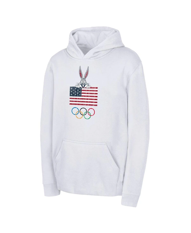 Outerstuff Big Boys and Girls Marvin the Martian White Team Usa Looney Tunes Pullover Hoodie