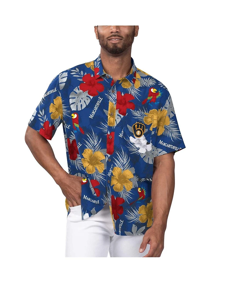 Margaritaville Men's Royal Milwaukee Brewers Island Life Floral Party Button-Up Shirt