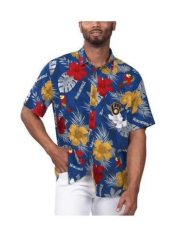 Margaritaville Men's Royal Milwaukee Brewers Island Life Floral Party Button-Up Shirt