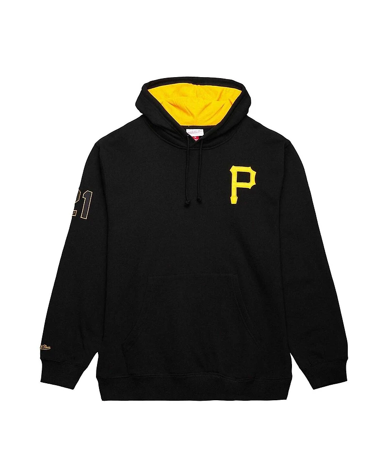 Mitchell & Ness Men's Roberto Clemente Black Pittsburgh Pirates vintage-like Logo Name Number Pullover Hoodie